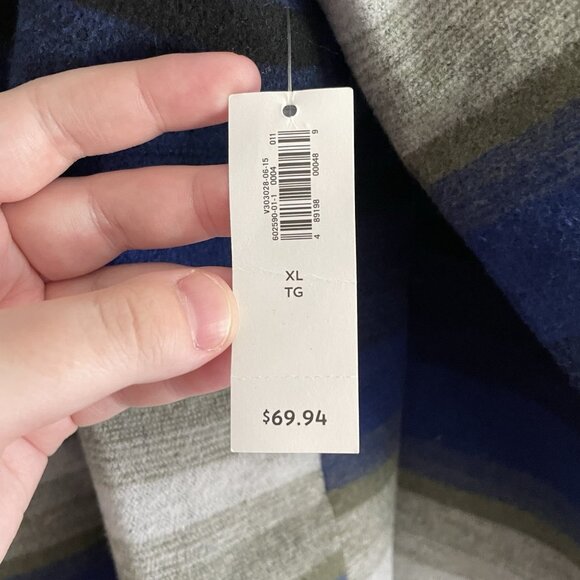 Old Navy Women XL Blue Striped Wool Blend Collarless Longline Blanket Coat NWT - Picture 12 of 14